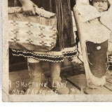 Shoshone Native American Woman with Baby in Papoose, 1917 Real Photo Postcard