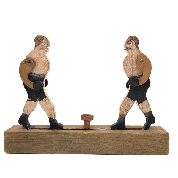 Charming c. 1930 Wooden Boxing Toy, Sharkey vs. Schmeling