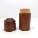 Turned Cylindrical Wooden Box with Dark Finish and Rounded Lid