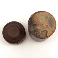 Turned Cylindrical Wooden Box with Dark Finish and Rounded Lid