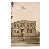 Tall Man in Long Coat with Flags, Antique RPPC