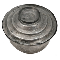 Hand-Hammered Lidded Round Tin Cooking and Serving Dish