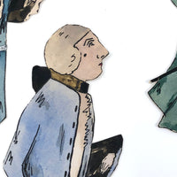 Handmade Ink and Watercolor French Courtiers and Flower Sellers Paper Dolls