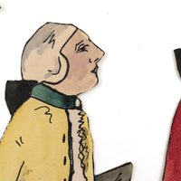 Handmade Ink and Watercolor French Courtiers and Flower Sellers Paper Dolls