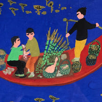 Vintage Gouache on Paper Southeast Asian Painting of Floating Market Boat