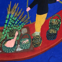 Vintage Gouache on Paper Southeast Asian Painting of Floating Market Boat