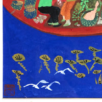 Vintage Gouache on Paper Southeast Asian Painting of Floating Market Boat