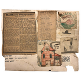 Early 1900s Scrapbook Page with Great Red House Drawing and More