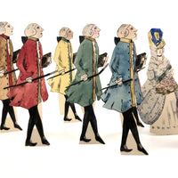 Handmade Ink and Watercolor French Courtiers and Flower Sellers Paper Dolls