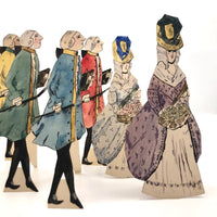 Handmade Ink and Watercolor French Courtiers and Flower Sellers Paper Dolls