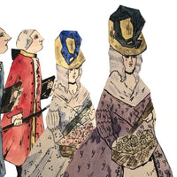 Handmade Ink and Watercolor French Courtiers and Flower Sellers Paper Dolls