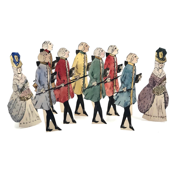 Handmade Ink and Watercolor French Courtiers and Flower Sellers Paper Dolls