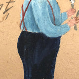 Antique Folk Art Painting on Cardboard of Boy's "First Attempt" at Shaving