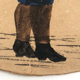 Antique Folk Art Painting on Cardboard of Boy's "First Attempt" at Shaving