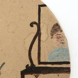 Antique Folk Art Painting on Cardboard of Boy's "First Attempt" at Shaving