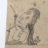 1881 Naive Graphite Drawing, David and Goliath (?) - Repaired