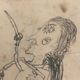 1881 Naive Graphite Drawing, David and Goliath (?) - Repaired