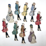 Handmade Ink and Watercolor French Courtiers and Flower Sellers Paper Dolls