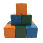 SOLD (NG) Set of Nine Old Handmade Painted Wooden Rattle Blocks