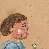 Antique Folk Art Painting on Cardboard of Boy's "First Attempt" at Shaving