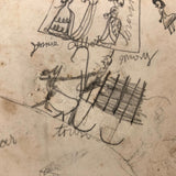 SOLD Marvelous Antique Naive Graphite Drawing with Figures and Horses and Houses