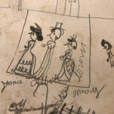 SOLD Marvelous Antique Naive Graphite Drawing with Figures and Horses and Houses