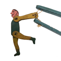 Colorful Old Wooden Acrobat Squeeze Toy on Stand