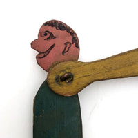 Colorful Old Wooden Acrobat Squeeze Toy on Stand