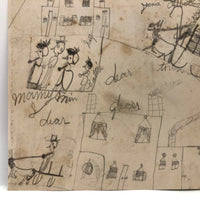 SOLD Marvelous Antique Naive Graphite Drawing with Figures and Horses and Houses
