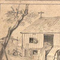 Life on Fieldfair Farm, Antique Pencil Drawing on Board