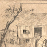 Life on Fieldfair Farm, Antique Pencil Drawing on Board