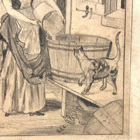 Life on Fieldfair Farm, Antique Pencil Drawing on Board
