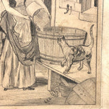 Life on Fieldfair Farm, Antique Pencil Drawing on Board