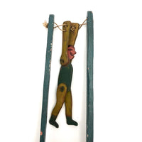 Colorful Old Wooden Acrobat Squeeze Toy on Stand