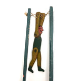 Colorful Old Wooden Acrobat Squeeze Toy on Stand