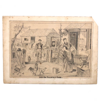 Life on Fieldfair Farm, Antique Pencil Drawing on Board