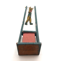 Colorful Old Wooden Acrobat Squeeze Toy on Stand