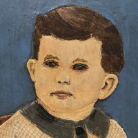 Painted  Small Relief Carved Portrait of Boy with (Upside down) Teddy Bear