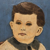 Painted  Small Relief Carved Portrait of Boy with (Upside down) Teddy Bear
