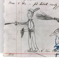 Naive Drawing on 1879 Ledger Paper: Two Men with Knives and Guns
