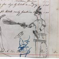 Naive Drawing on 1879 Ledger Paper: Two Men with Knives and Guns