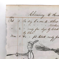 Naive Drawing on 1879 Ledger Paper: Two Men with Knives and Guns