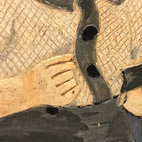 Painted  Small Relief Carved Portrait of Boy with (Upside down) Teddy Bear