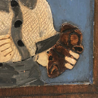 Painted  Small Relief Carved Portrait of Boy with (Upside down) Teddy Bear