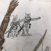 Warriors in Bear Costume, Graphite and Crayon Drawing on 1875 Ledger Paper