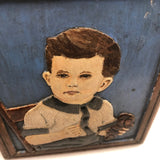 Painted  Small Relief Carved Portrait of Boy with (Upside down) Teddy Bear