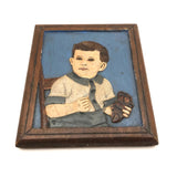 Painted  Small Relief Carved Portrait of Boy with (Upside down) Teddy Bear