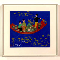 Vintage Gouache on Paper Southeast Asian Painting of Floating Market Boat