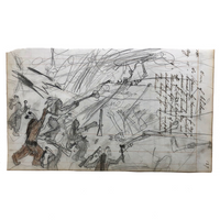 Double Sided Ledger Drawing: Native American Battle Scene, March to Mexico