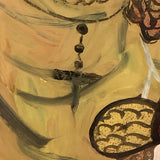 Shepherdesses with Lamb, Old Reverse Glass Folk Art Painting